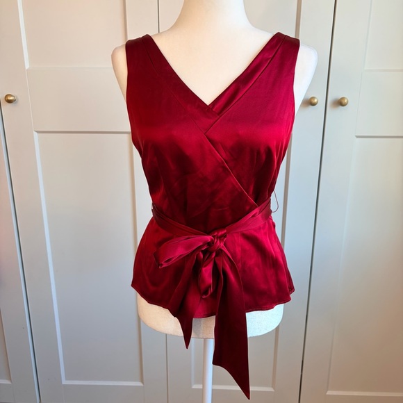 Ann Taylor Silk Red V-Neck Blouse With Tie | 6P - Picture 3 of 7